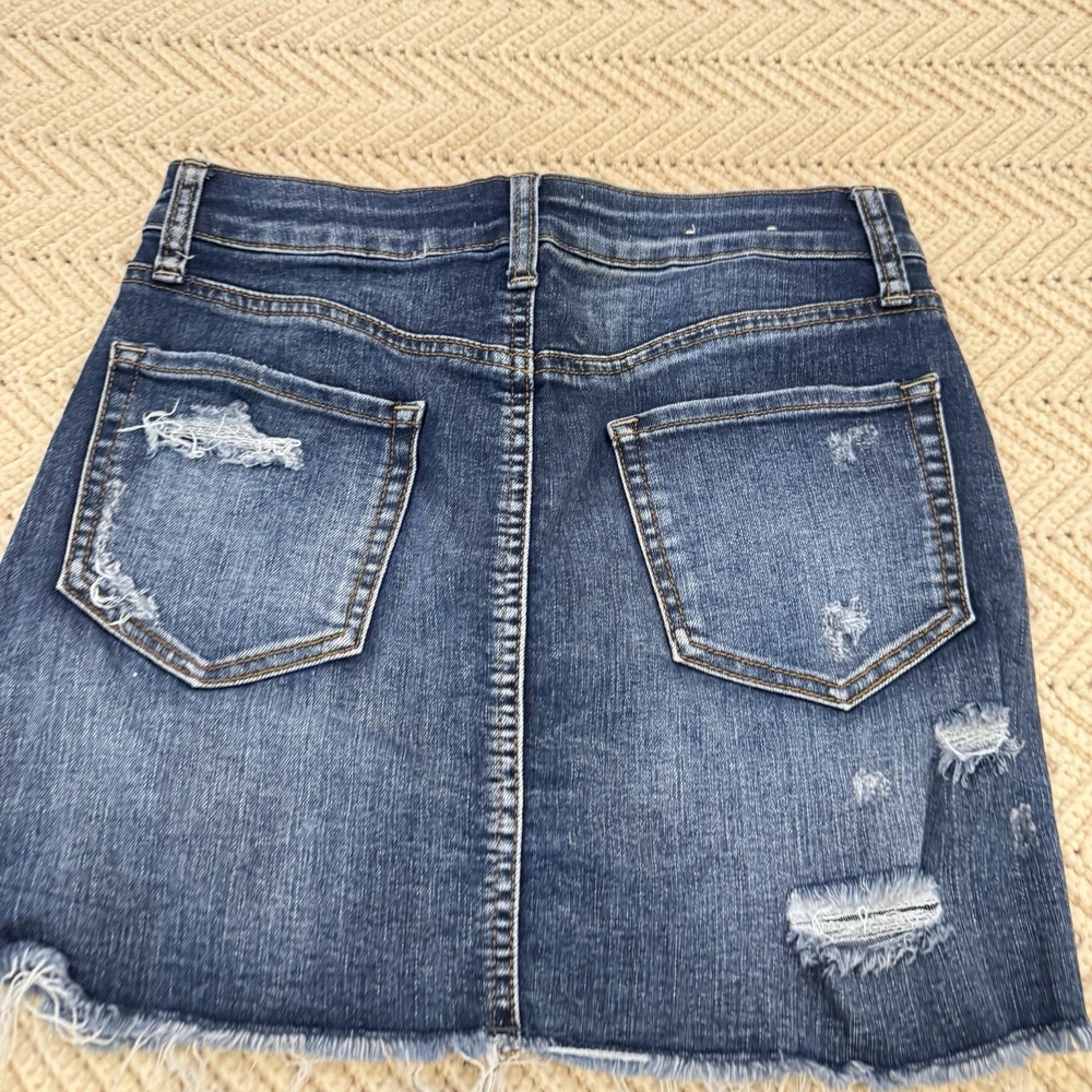 Altar'd State Mini Skirt Womens XS Dark Denim Cut Off Distressed Jean - Picture 5 of 8